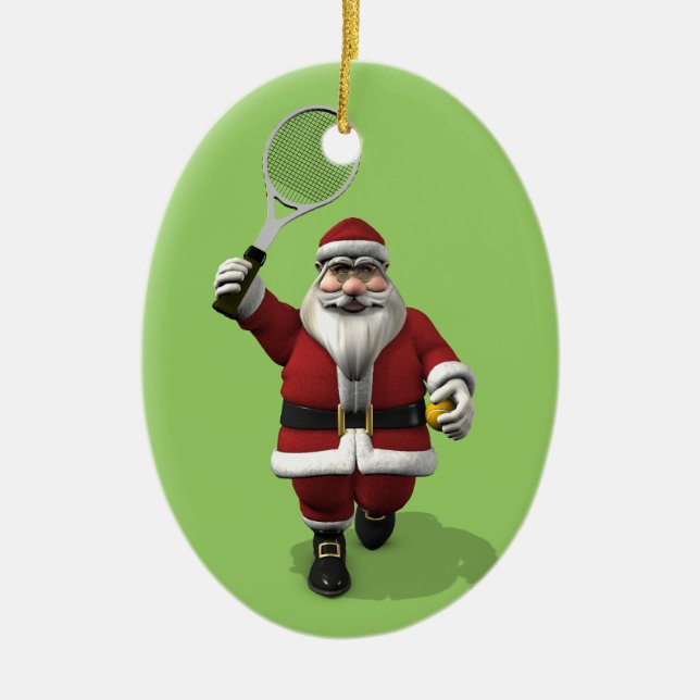 Santa Claus Tennis Player Keramikornament (Vorne)