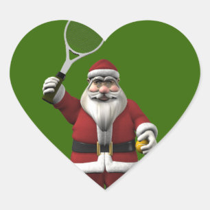 Santa Claus Tennis spielen Herz-Aufkleber