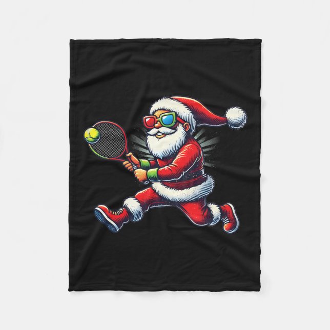 Santa Claus Tennis spielen Racket Christi Fleecedecke (Vorderseite)