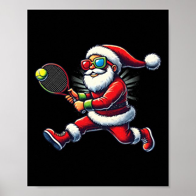 Santa Claus Tennis spielen Racket Christi Poster (Vorne)