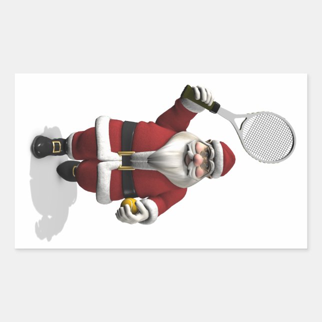 Santa Claus Tennis spielen Rechteckiger Aufkleber (Vorderseite)