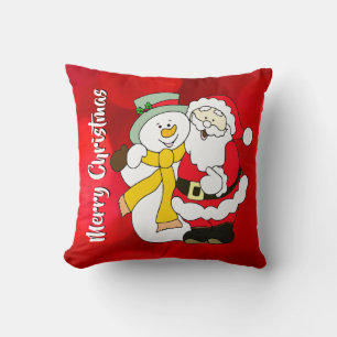 Santa Claus & The Snowman farbenfrohe Illustration Kissen