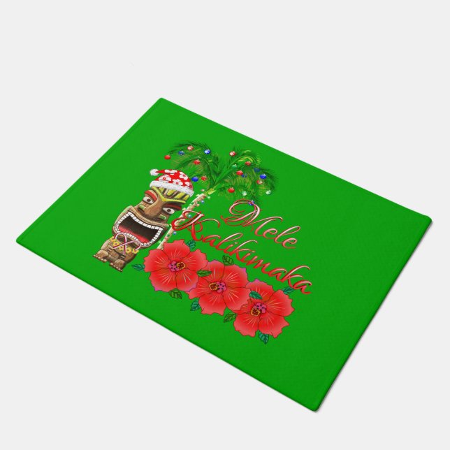 Santa Claus Tiki Mele Kalikimaka Fußmatte (Schrägansicht)