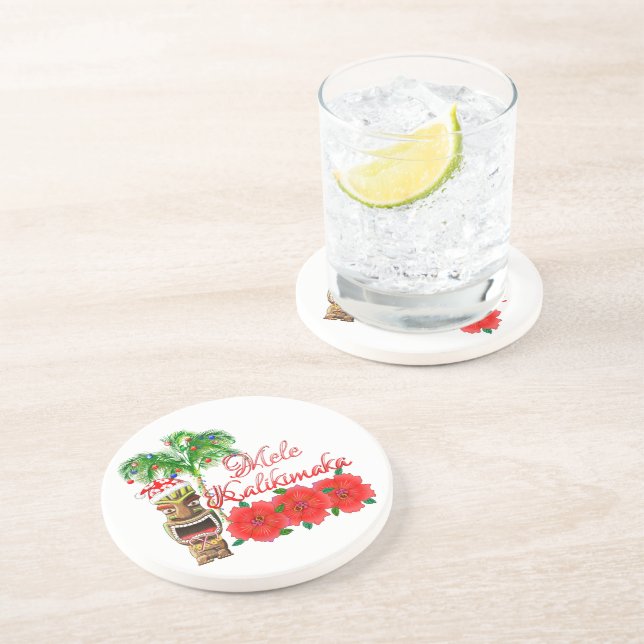 Santa Claus Tiki Mele Kalikimaka Sandstein Untersetzer (Seite)