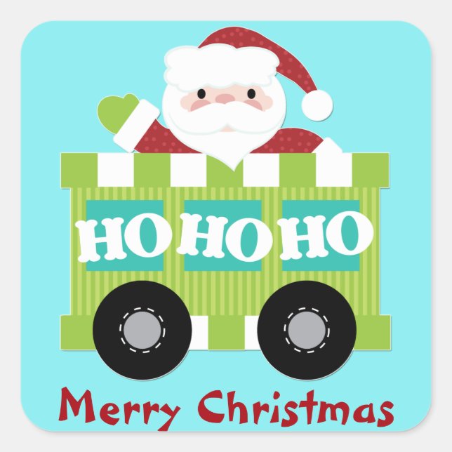 Santa Claus Train Car Weihnachten Quadratischer Aufkleber (Vorderseite)