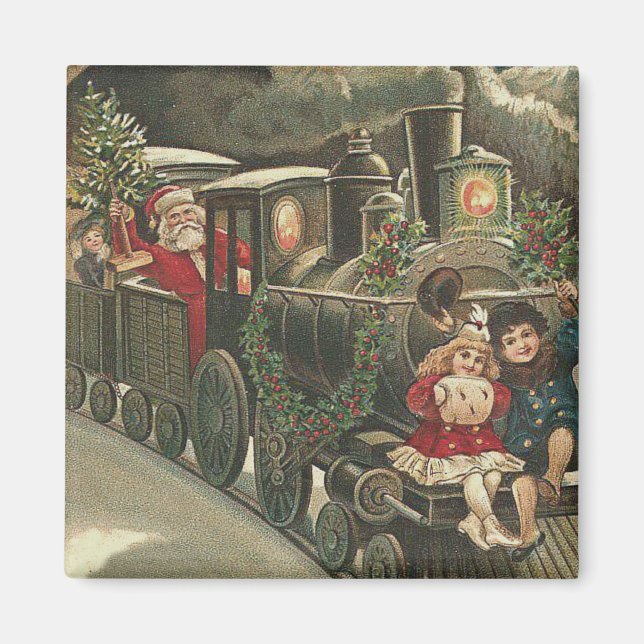 Santa Claus Train Holly Garland Kinder Magnet (Vorne)