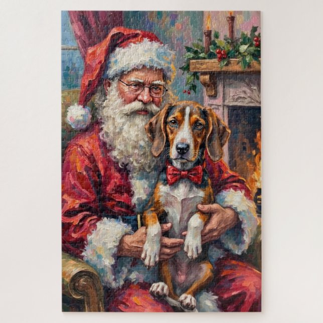 Santa Claus Treeing Walker Coonhound Christmas Art (Vertikal)
