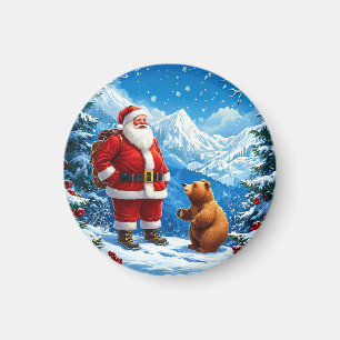 Santa Claus trifft freundlichen Bären im schneebed Magnet
