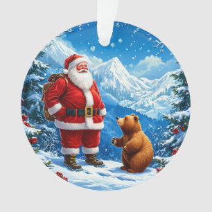 Santa Claus trifft freundlichen Bären im schneebed Ornament