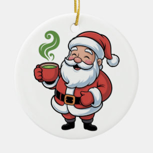 Santa Claus trinkt ein Matcha-Weihnachtsgetränk Keramik Ornament