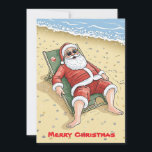 Santa Claus Tropical Beach Frohe Weihnachten<br><div class="desc">Gib deinen Lieben ein bisschen Weihnachtswärme mit dieser lustigen Postkarte! Die Abbildung zeigt den Weihnachtsmann, der sich am Strand unter Palmen in der Sonne nagelt, anstatt sich auf den traditionellen Schlitten und Schnee zu setzen. Dies ist eine perfekte Wahl für Menschen, die eine ungewöhnliche Herangehensweise an Weihnachtsgeburten Liebe und schätzen...</div>