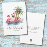 Santa Claus Tropical Mele Kalikimaka Weihnachten<br><div class="desc">Mit dieser einzigartigen Weihnachtskarte mit einem entspannten Santa Claus in einer Sonnenbrille in einem rosa Flamingo Floaty im Ozean genießen Sie den Urlaubssinn. Diese Karte eignet sich ideal für Urlaubswünsche am Strand und ist ideal für alle, die an tropischen Orten wie Florida, Hawaii oder den Bahamas leben, oder für diejenigen,...</div>