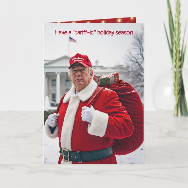 Santa Claus Trump mit einem roten Geschenksack Karte (Vorderseite)