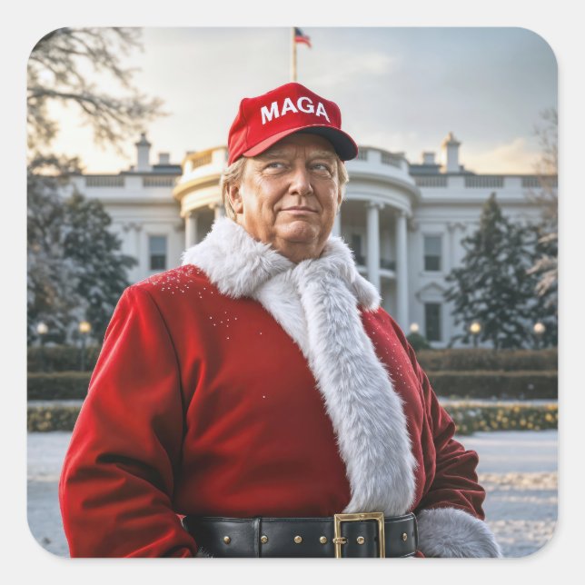 Santa Claus Trump mit MAGA Hat Quadratischer Aufkleber (Vorderseite)