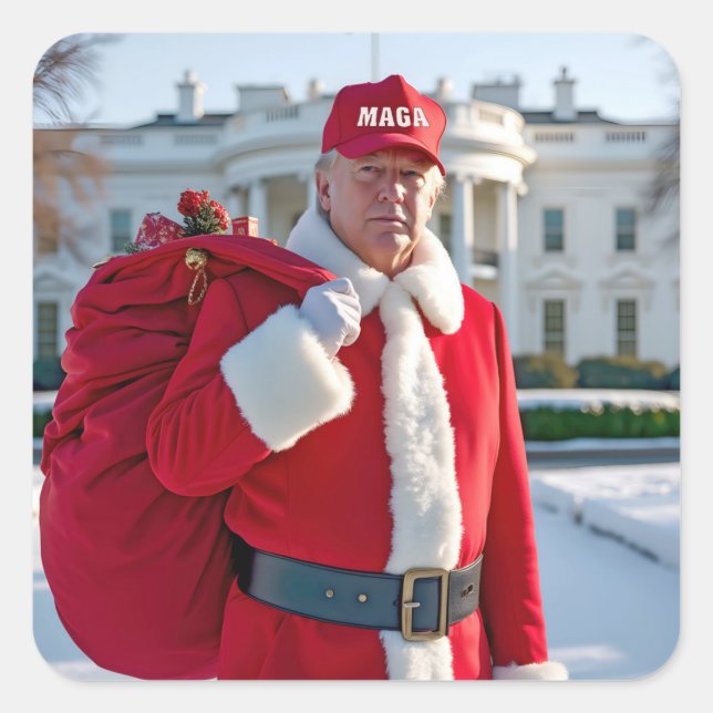 Santa Claus Trump mit rotem Sack Quadratischer Aufkleber (Vorderseite)
