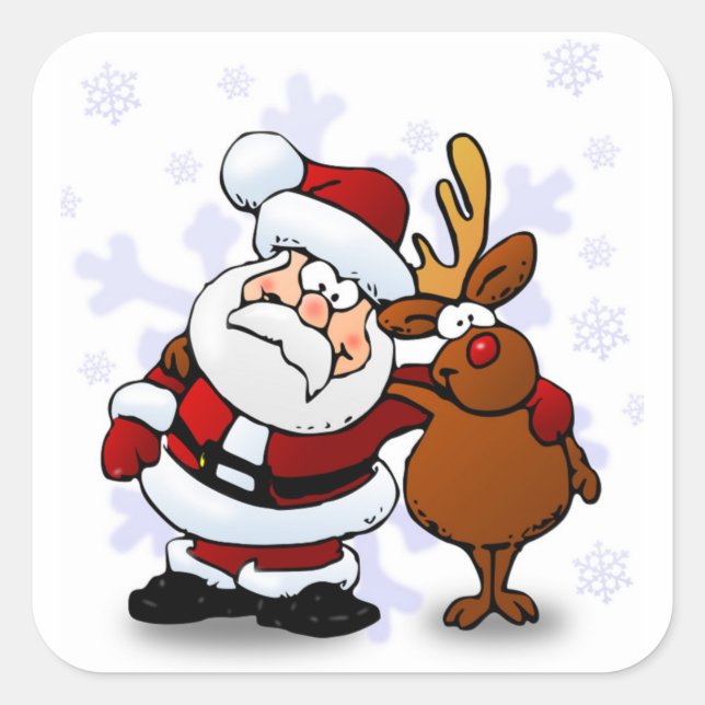 SANTA CLAUS UND RUDOLPH QUADRATISCHER AUFKLEBER (Vorderseite)
