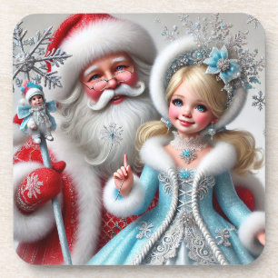 Santa Claus und Schneemädchen in einem Winterwunde Getränkeuntersetzer