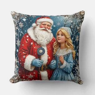 Santa Claus und Schneemädchen in einem Winterwunde Kissen