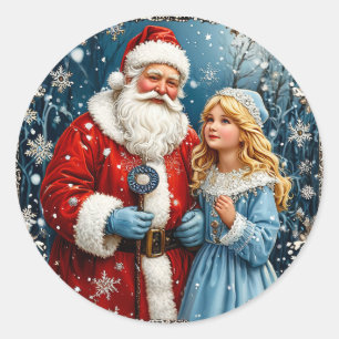 Santa Claus und Schneemädchen in einem Winterwunde Runder Aufkleber