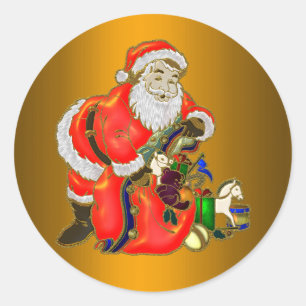 Santa Claus und Weihnachtssack Runder Aufkleber