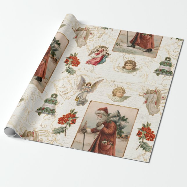 Santa Claus Vintag Angel Weihnachten Geschenkpapier (Ungerollt)