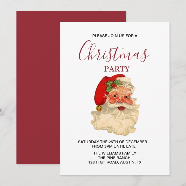 Santa Claus Vintag Retro Red Christmas Party Einladung (Vorne/Hinten)