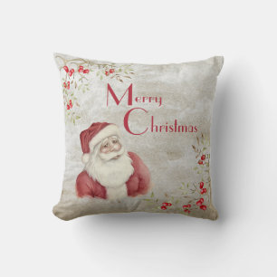 Santa Claus Watercolor Winter Berries Vintag Red Kissen