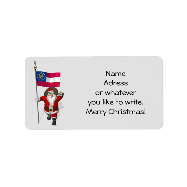 Santa Claus Waving Flag von Georgia Adressaufkleber (Vorne)