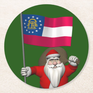 Santa Claus Waving Flag von Georgia Runder Pappuntersetzer