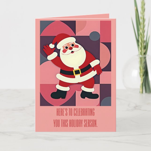 Santa Claus Waving Mid-Century Modern Holiday Fun Karte (Vorderseite)