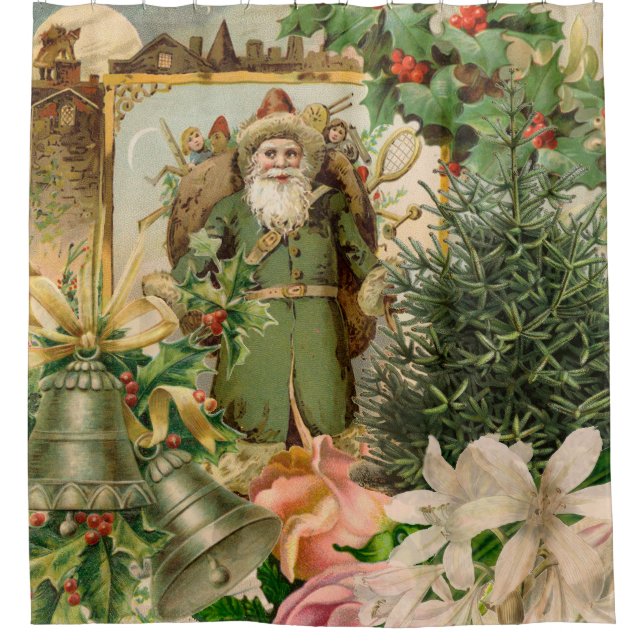 Santa Claus Weihnachten Antike Schöne Kunst Duschvorhang (Vorderseite)