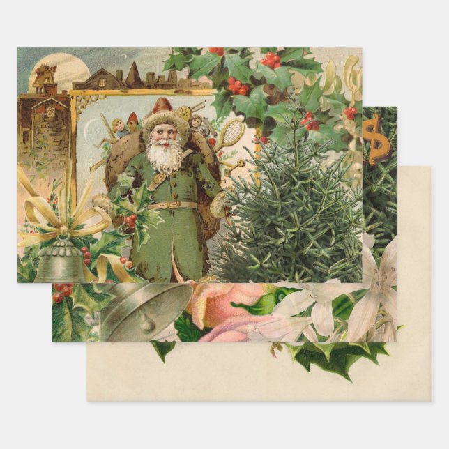 Santa Claus Weihnachten Antike Schöne Kunst Geschenkpapier Set (Set)