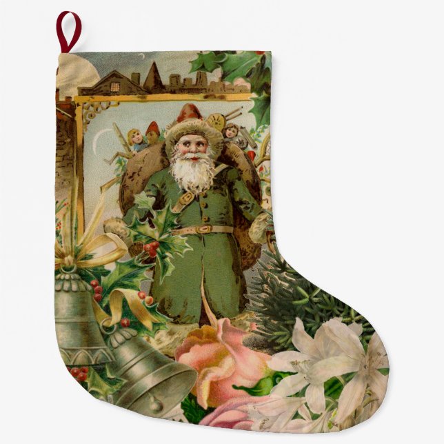 Santa Claus Weihnachten Antike Schöne Kunst Großer Weihnachtsstrumpf (Vorderseite)