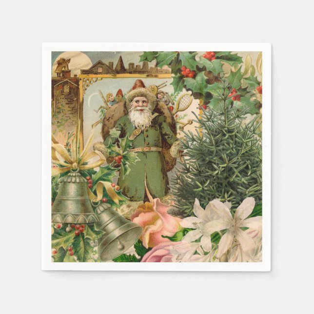 Santa Claus Weihnachten Antike Schöne Kunst Serviette (Vorderseite)