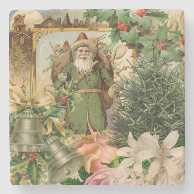 Santa Claus Weihnachten Antike Schöne Kunst Steinuntersetzer (Vorderseite)