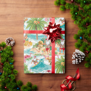 Santa Claus Weihnachten im Juli am Strand Surfer Geschenkpapier