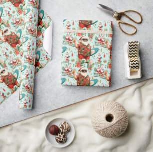 Santa Claus Weihnachten im Juli am Strand Surfer Geschenkpapier