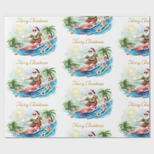 Santa Claus Weihnachten im Juli am Strand Surfer Geschenkpapier