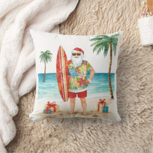 Santa Claus Weihnachten im Juli am Strand Surfer Kissen