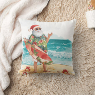 Santa Claus Weihnachten im Juli am Strand Surfer Kissen