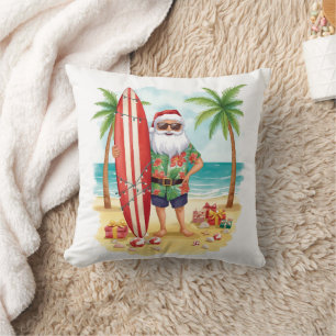 Santa Claus Weihnachten im Juli am Strand Surfer Kissen