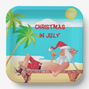 Santa Claus Weihnachten im Juli Sommer-Strandparty Pappteller