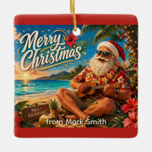 Santa Claus Weihnachten spielt Ukulele Keramikornament