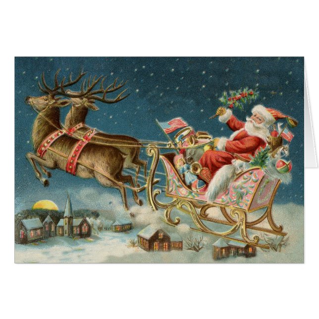 Santa Claus Weihnachts Antique Sleigh Rentier (Vorderseite (Horizontal))