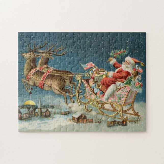 Santa Claus Weihnachts Antique Sleigh Rentier (Horizontal)