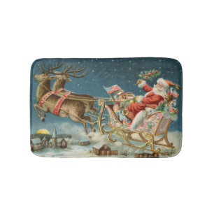 Santa Claus Weihnachts Antique Sleigh Rentier Badematte