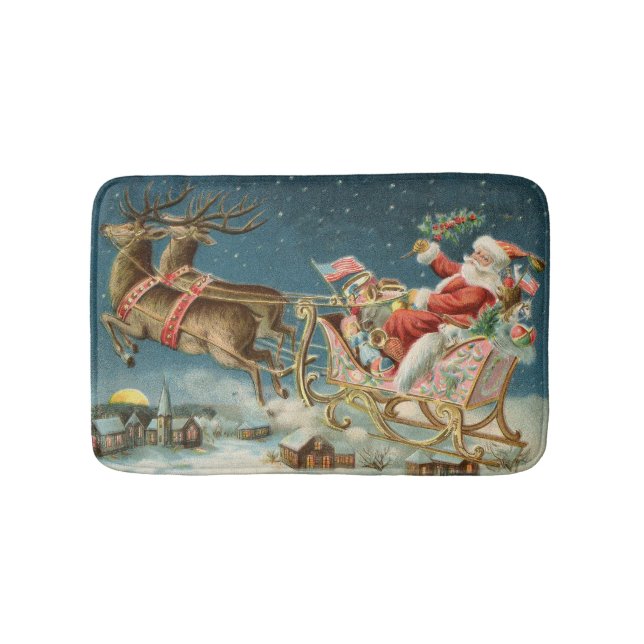 Santa Claus Weihnachts Antique Sleigh Rentier Badematte (Vorderseite)