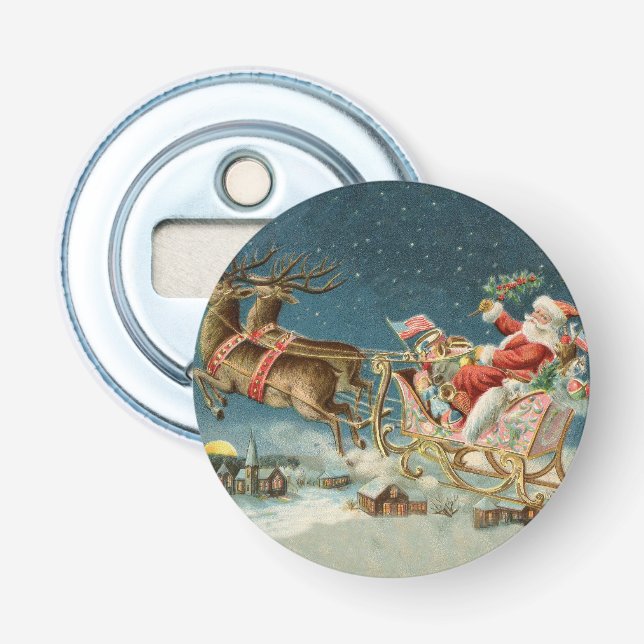 Santa Claus Weihnachts Antique Sleigh Rentier Flaschenöffner (Vorderseite)