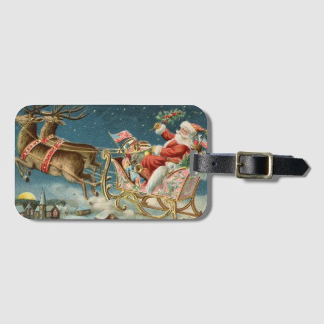 Santa Claus Weihnachts Antique Sleigh Rentier Gepäckanhänger (Vorderseite (Horizontal))