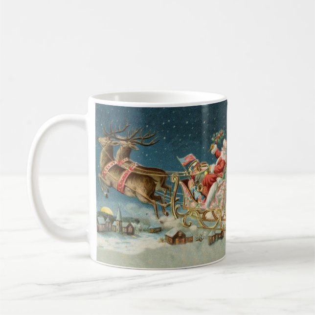 Santa Claus Weihnachts Antique Sleigh Rentier Kaffeetasse (Links)
